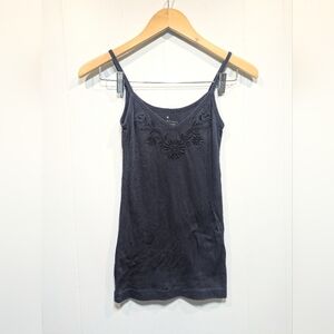 Banana Republic Navy Blue Embroidered Floral V-Neck Tank Top‎ Medium